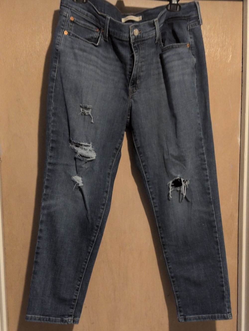 LEVI Women's Boyfriend Distressed Blue Jeans